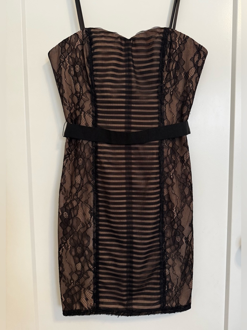 BCBG MaxAzria Strapless Black Lace Overlay Sheath Dress